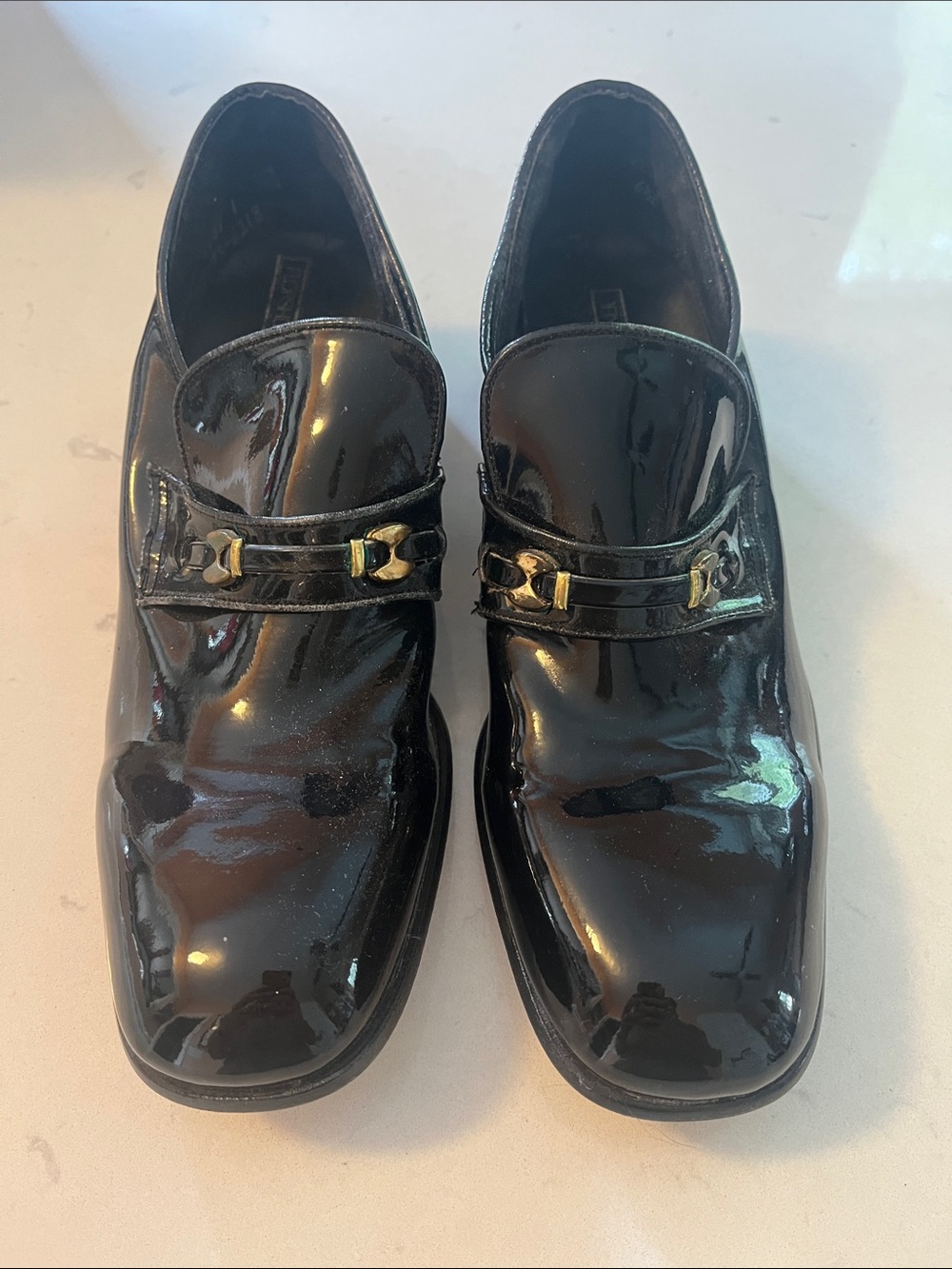 Deadstock Vintage Florsheim Thayer McNeil black patent loafers. M 6.5/W8.5